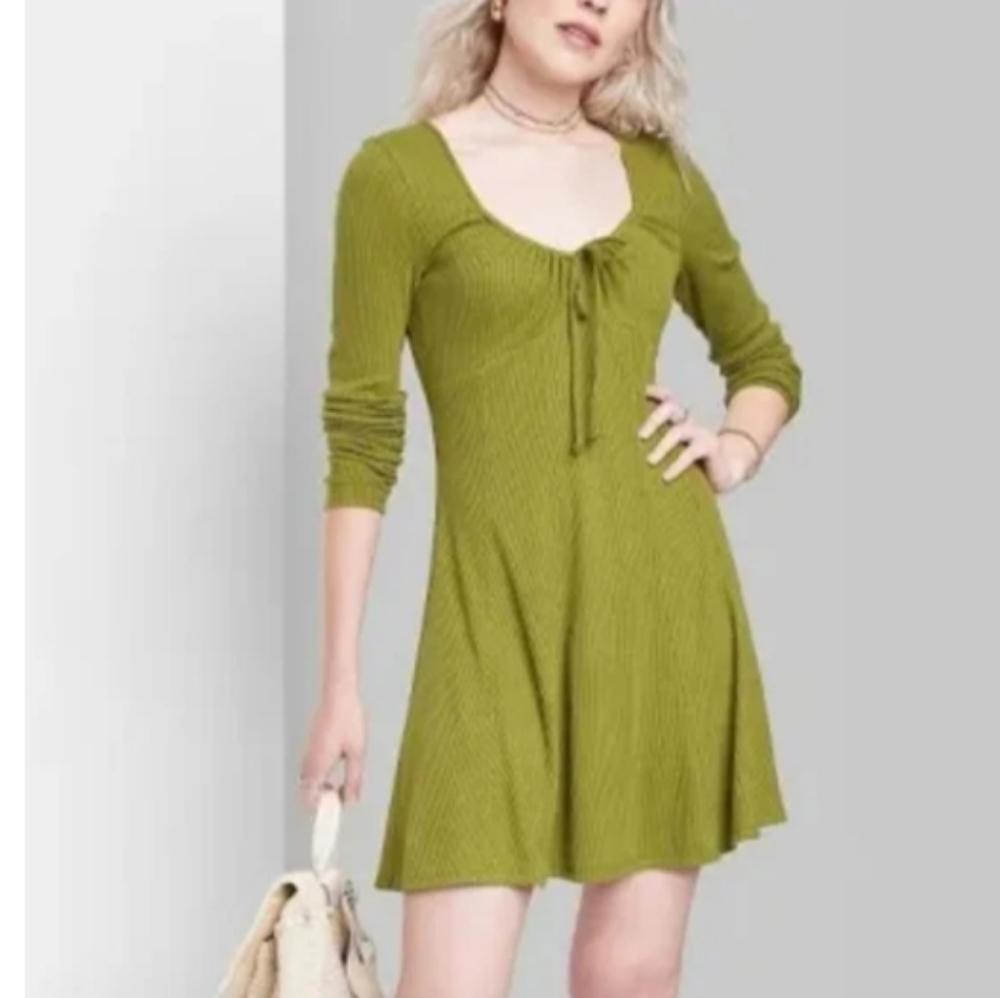 Wild Fable Fit & Flare Olive Green Ribbed Dress Sz XL